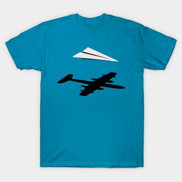 Paper Airplane Real Plane Shadow Imagination T-Shirt by AustralianMate